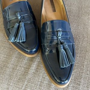 Tahari Louisa Blue Patent Tassel Loafers